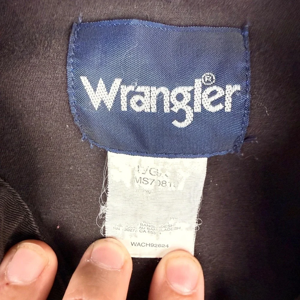 Wrangler Mens Black Western Pearl Snap Long Sleeve Shirt Brushpopper Vtg Large